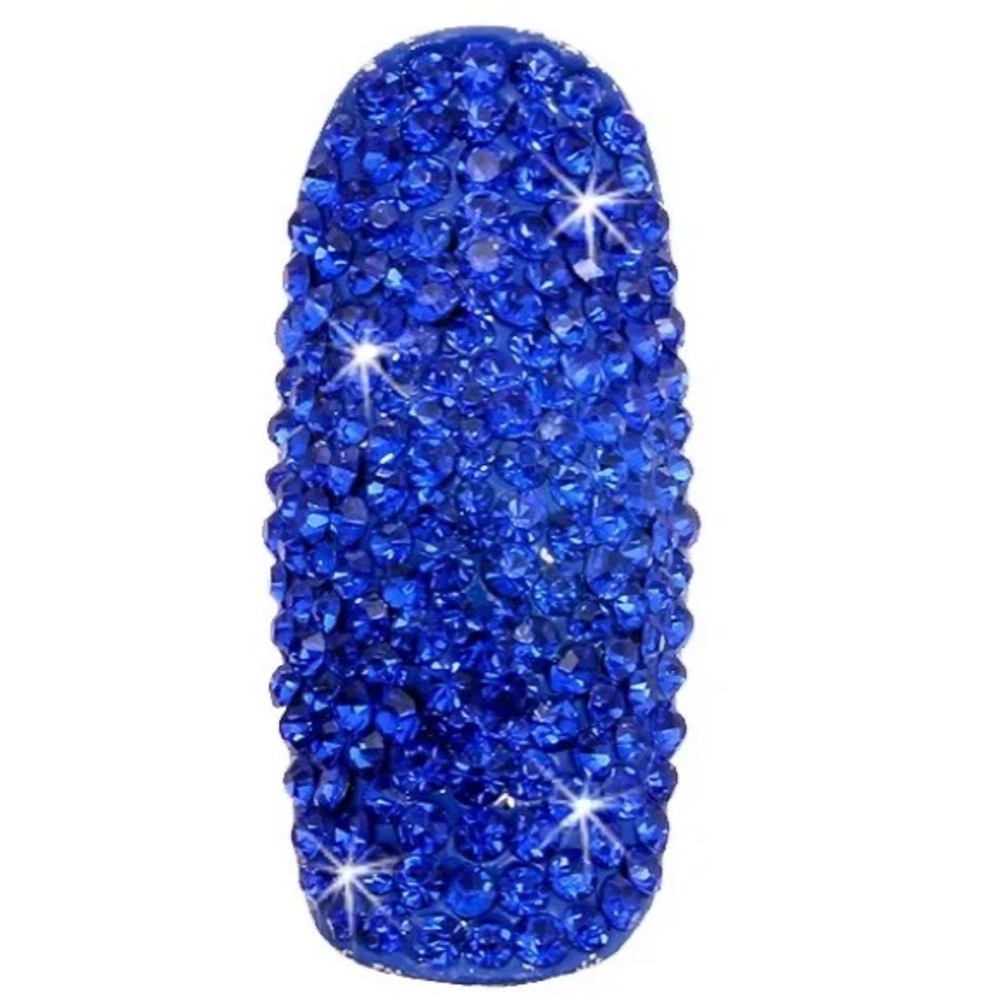 Royal sapphire Blue Crystal Pave Set Dome Cocktail Statement long Ring Silver